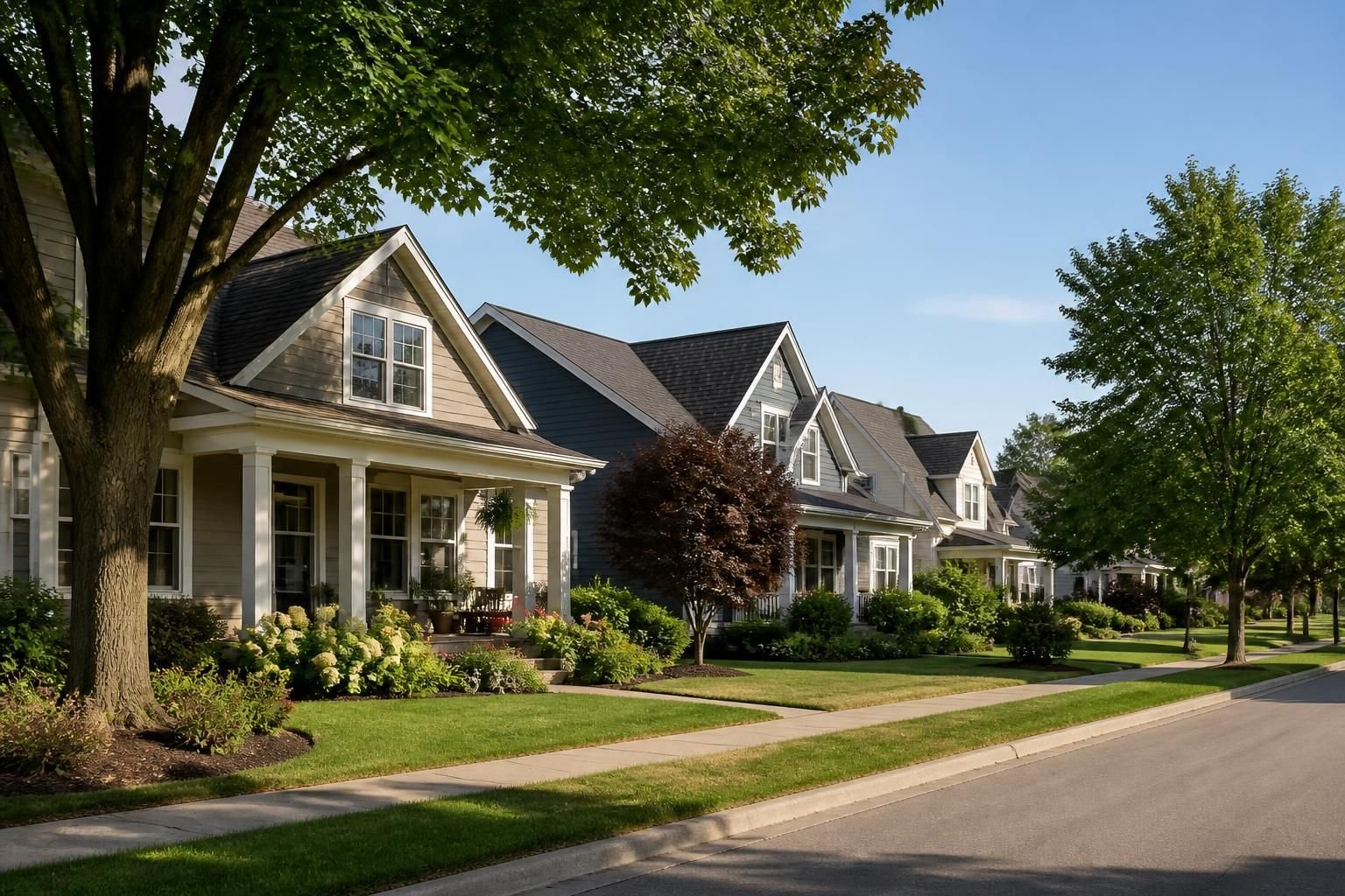 Welcoming Fitchburg neighborhood with well-kept homes and trees.