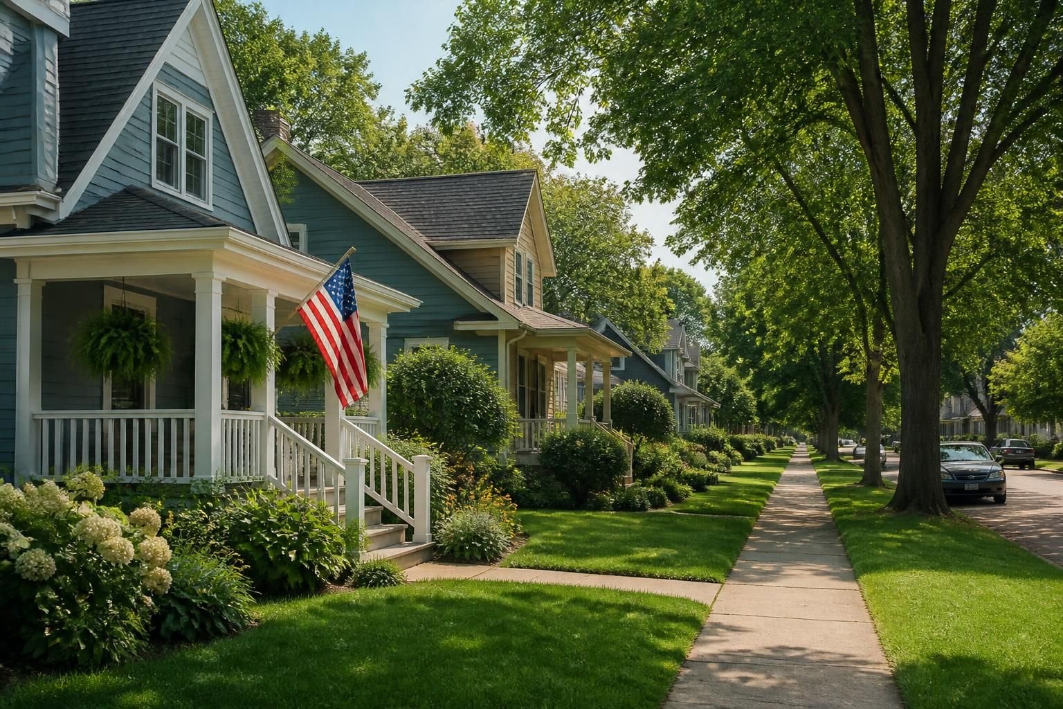Tidy McFarland neighborhood with greenery and homes.