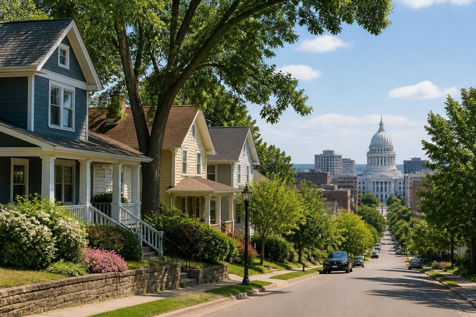 Calm Middleton neighborhood with classic homes and landscaping.
