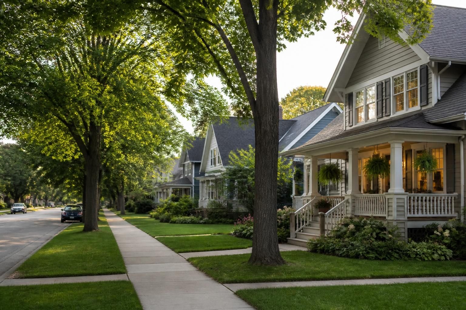 Peaceful Oregon Wisconsin street with attractive houses.