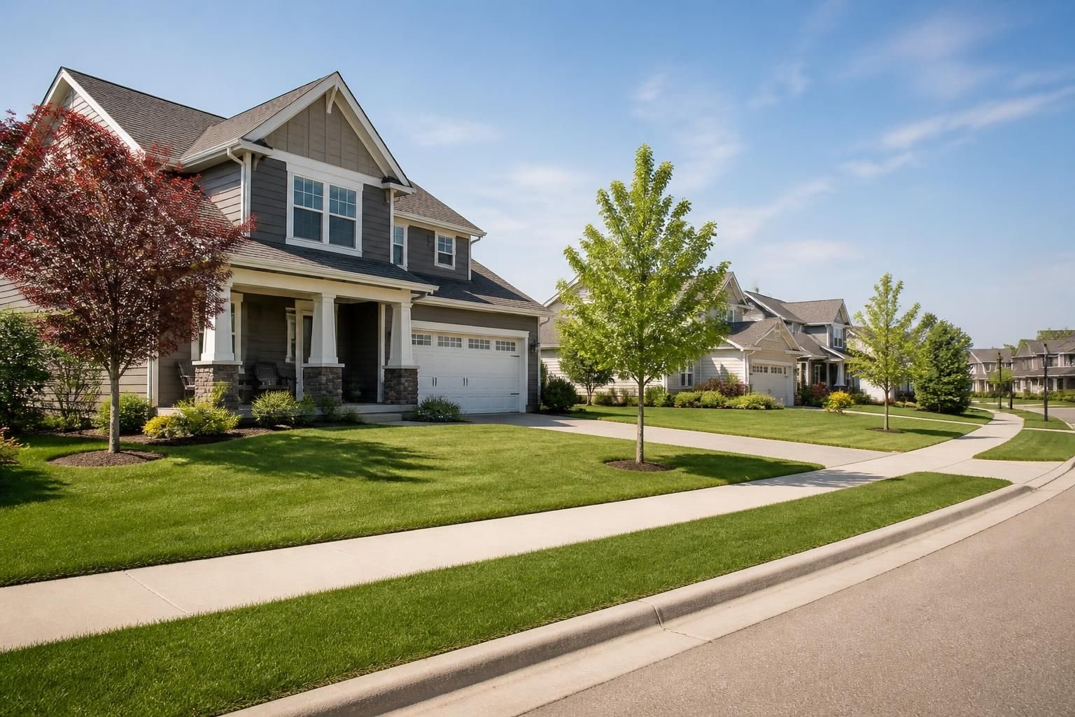Bright Sun Prairie neighborhood with attractive homes.