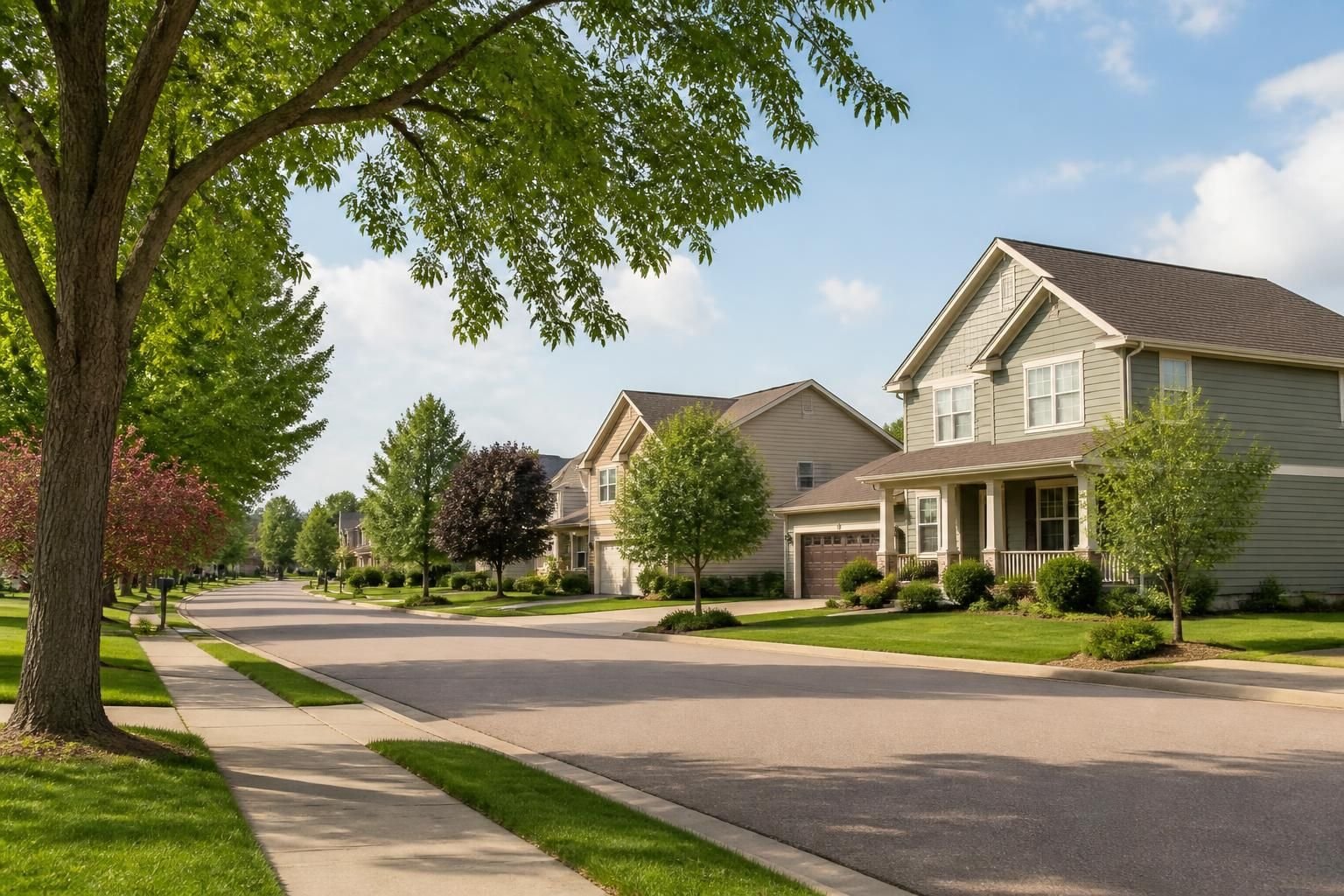 Calm Windsor neighborhood with well-kept homes.